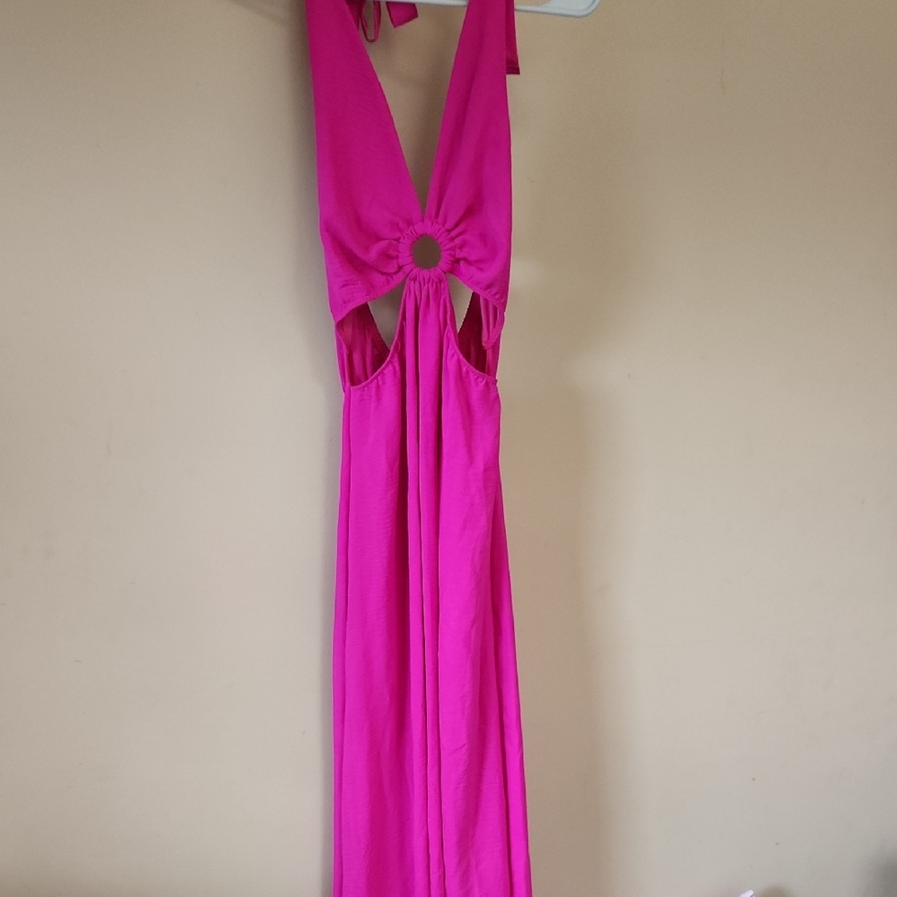 Elegant Pink Halter Dress
